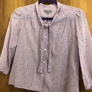 Margaret Howell Bow Tie Print Cotton  Blouse Size I